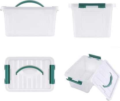6 Quart Plastic Stackable Storage Latch Bins,Clear Latching Box with Handle and Lid,Pack of 6 (Green Handle)