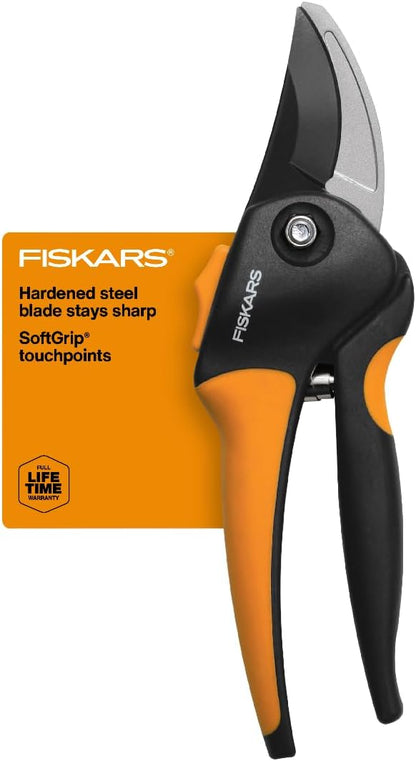 Fiskars Bypass Pruning Shears, Branch Cutter with 5/8" Cut Capacity, Garden Shears with Sharp Steel Blade, Rust Resistant, Ergonomic Pruners with Comfort Handle and Safety Lock, Gardening Hand Tools
