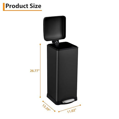 TrailBlaze 8Gallon / 30l Kitchen Trash Can, Stainless Steel Rectangular Pedal Recycle Bin with Soft-Close Lid, Removable Inner Bucket, Fingerprint-Proof, Step Trash Can for Home, Kitchen