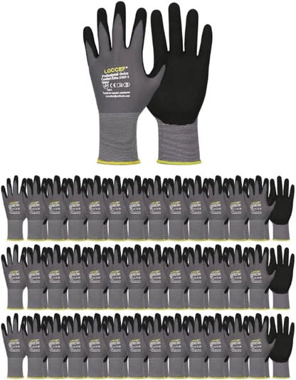 LOCCEF Work Gloves MicroFoam Nitrile Coated-6 Pairs,Seamless Knit Nylon Gloves,Gray Work gloves