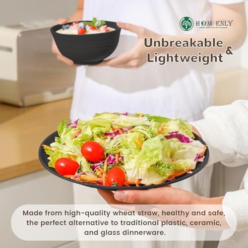 Homienly 40-Pieces Wheat Straw Dinnerware Set, Kitchen Plastic Wheat Straw Dinnerware Set - Service for 8, Unbreakable Lightweight Dish Set for Kitchen, Camping - Plates Set, Bowls, Cups Set(Black)