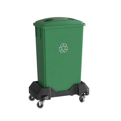 23 Gallon Green Recycle Slim Jim Trash Can with Bottle Slot Lid and Dolly