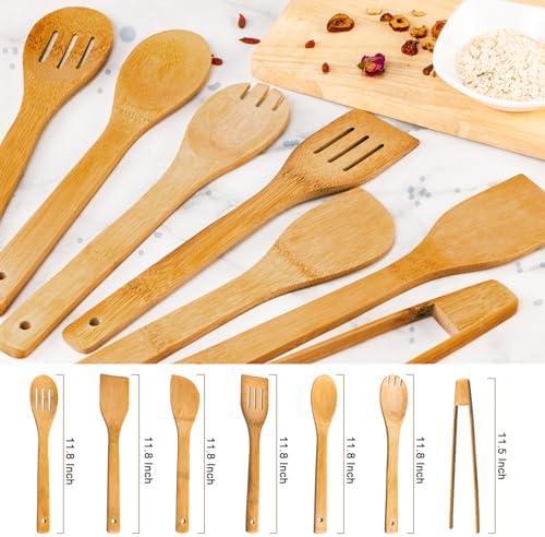 Eisinly 7-Piece Wooden Cooking Spoons,Durable Carbonized Bamboo Utensil Set