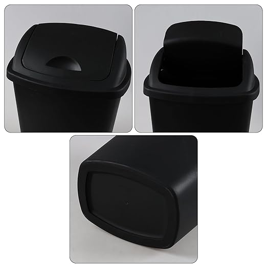 4 Pack 8 Gallon Medium Trash Can with Lid, Plastic Swing Top Garbage Can, Black Waste Bin Waste Basket for Bathroom, Kitchen, Bedroom, Office, College