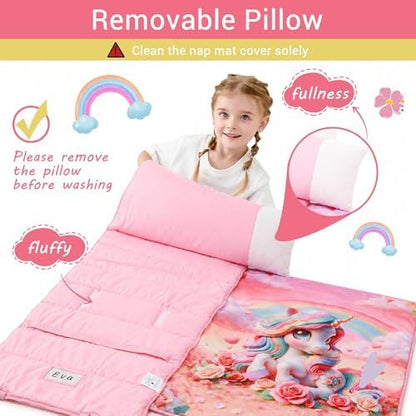 Lasoftan Toddler Nap Mat with Pillow and Blanket, Extra Large Rolled Napping Mats,Slumber Bags for Boys Girls,Kids Sleeping Bag for Daycare, Preschool Travel Camping