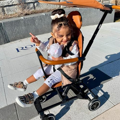 Evolur Cruise Rider Stroller with Canopy, Lightweight Umbrella Stroller with Compact Fold, Easy to Carry Travel Stroller - Cognac