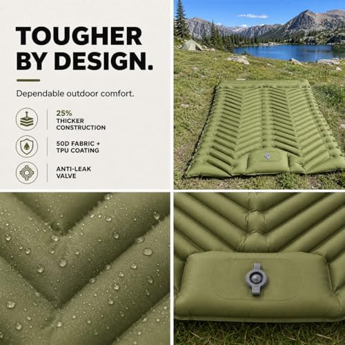 MalloMe Sleeping Pad for Camping, Camping Mattress - Bed for Outdoors Built-in Foot Pump Air Mattress for Backpacking Leak-Resistant Inflatable Travel Mat Compact Ultralight Single & Double