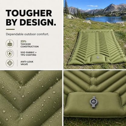 MalloMe Sleeping Pad for Camping, Camping Mattress - Bed for Outdoors Built-in Foot Pump Air Mattress for Backpacking Leak-Resistant Inflatable Travel Mat Compact Ultralight Single & Double