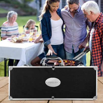 Grilljoy BBQ Accessories Grill Tools Set - 22PCS Stainless Steel Barbecue Grill Accessories for Outdoor Grill with Black Aluminum Case - Christmas Grilling Gifts for Men & Dad -Grill Tools Kit