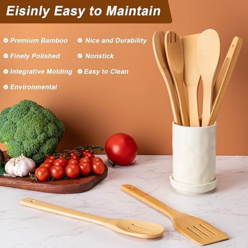 Eisinly 7-Piece Wooden Cooking Spoons, Polished Bamboo Utensil Set