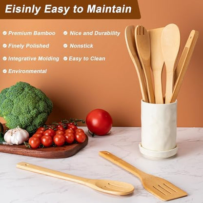 Eisinly 7-Piece Wooden Cooking Spoons, Polished Bamboo Utensil Set