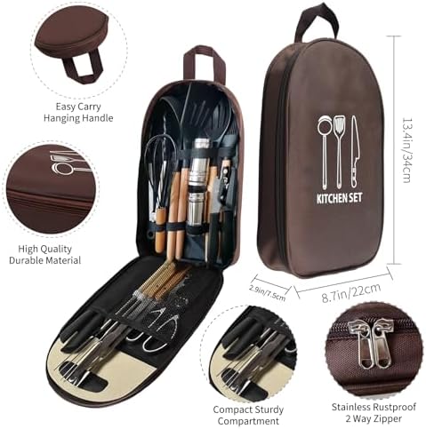 Silicone Camping Cooking Set Car Camping Essentials Cooking Kitchen Set, RV Camping Cookware Must Haves Gifts Camping Cooking Essentials, Camp Cooking Set for Travel Hiking Picnic