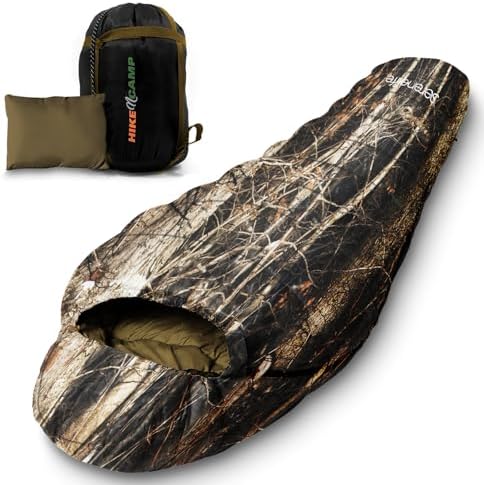 SereneLife 0 Degree Mummy Sleeping Bag – Military-Style, Lightweight & Waterproof for Extreme Cold, Stays Warm in 5–10°F, No-Snag Zipper, Compact Carry Bag & Travel Pillow for Camping & Backpacking