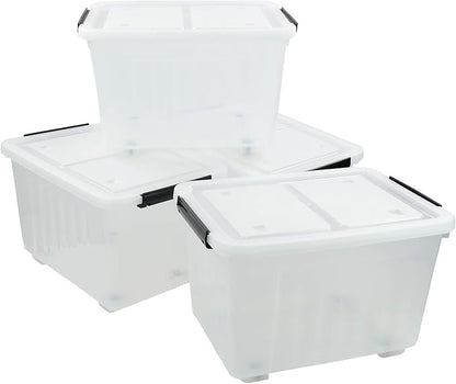 Bringer 70 Qt Latching Plastic Storage Containers with Lids, Clear Large Storage Box with Wheels
