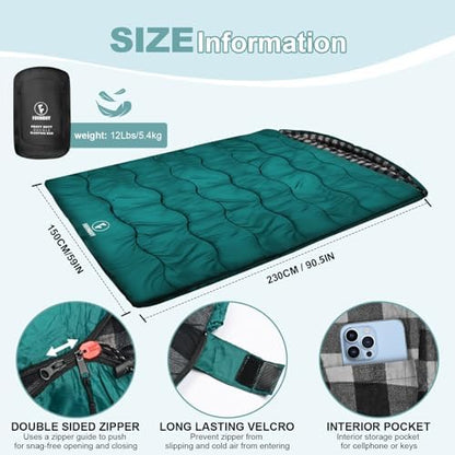 0 Degree Cotton Flannel Double Sleeping Bag for Adults