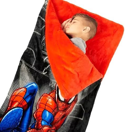 Marvel Spiderman Slumber Bag Set for Boys - Bundle of 54x56 Inches Spider-Man Sleeping Bag, Stickers, More | Spiderman Silk Touch Slumber Bag