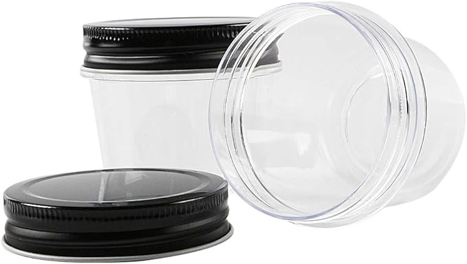 Novelinks 4 Ounce Plastic Jars with Black Lids - Refillable Round Clear Containers for Kitchen & Household Storage - BPA Free (40 Pack)