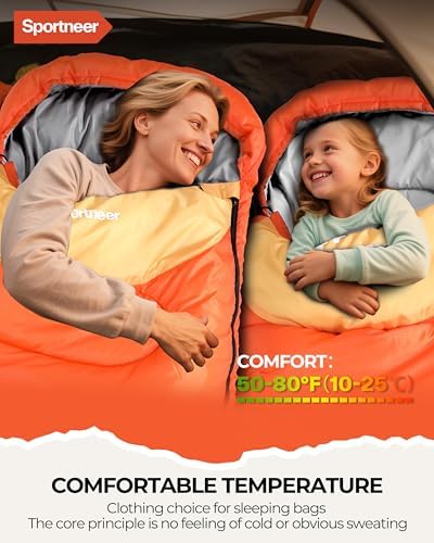 Sportneer Sleeping Bag, 3 Seasons Warm Cold Weather Sleeping Bags for Adults Kids Boys Girls with Compression Sack- Lightweight Camping Essentials Gear Accessories, Backpacking, Hiking