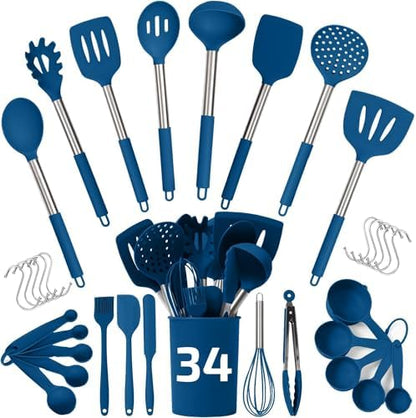 34 PCs Silicone Kitchen Utensils Set, Stainless Steel 450F Heat Resistant