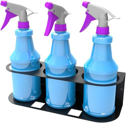 JINGCHENGMEI 3 Spray Bottles Holder, Steel Wall Mount Storage Organizer for All-Purpose at Garage and Home (SBH-3B1Pc)