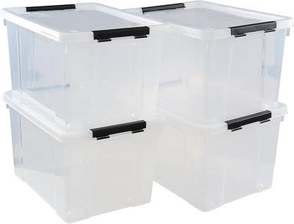 Pekky 34 Quart Clear Storage Bins with Lid, 4 Pack Latching Box Totes