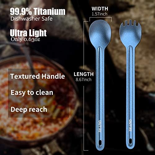 OUTXE Titanium Long Handle Spork and Spoon, 8.7-Inch Soup Spoon, Camping Spork and Spoon, Eco-Friendly Coffee Spoon, Spork and Spoon Set
