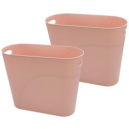 Small Trash Can Plastic Bathroom Wastebasket 3.2 Gallon Slim Garbage Container Bin with Handle for Home Kitchen Bathroom Bedroom Office, 2 Pack, Pink