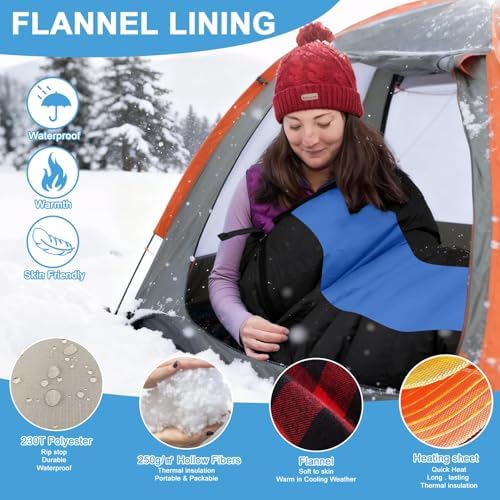 Heated Sleeping Bags for Adults Camping Cold Weather, 95–149°F for 4-Season