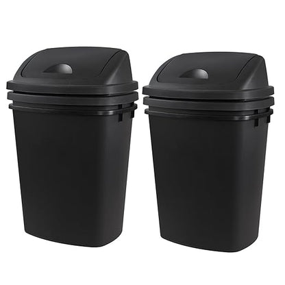 Zopnny 4-Pack 11 Gallon Swing Lid Trash Can, Plastic Swing-Top Garbage Can, Black