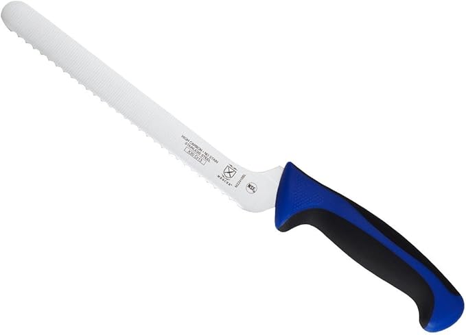 Mercer Culinary Millennia Colors 8-Inch Offset Wavy Edge Bread Knife, Blue