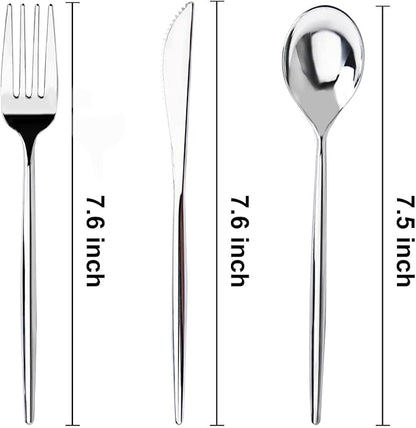 U-QE 180Pcs Silver Plastic Forks, Disposable Heavy Duty Plastic Forks, Heavyweight Silver Plastic Silverware, Plastic Flatware Perfect For Parties, Weddings and Other Daily Events