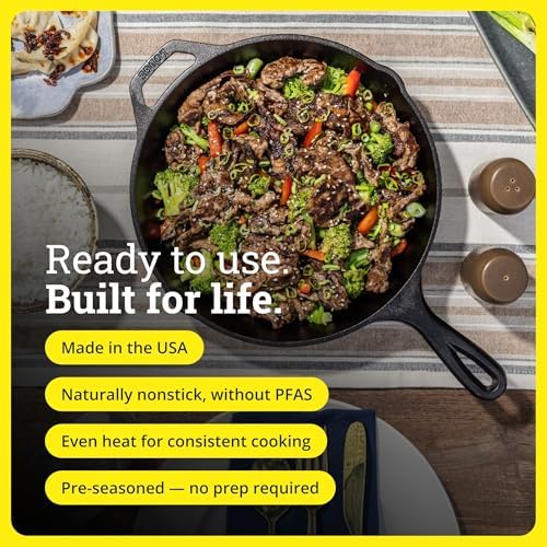 Lodge Pre-Seasoned Cast Iron Skillet, PFAS-Free, 12 Inches