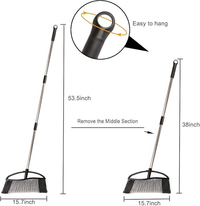 Heavy Duty Outdoor Broom - 15.7'' Wide, Long Handle, Angle Broom with Stiff Bristles for Patio, Garden, Garage, Yard (Black)