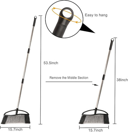 Heavy Duty Outdoor Broom - 15.7'' Wide, Long Handle, Angle Broom with Stiff Bristles for Patio, Garden, Garage, Yard (Black)