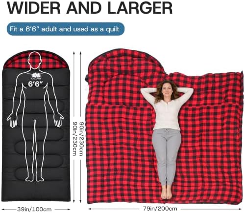 100% Cotton Flannel XXL 3-4 Season Sleeping Bags for Adults