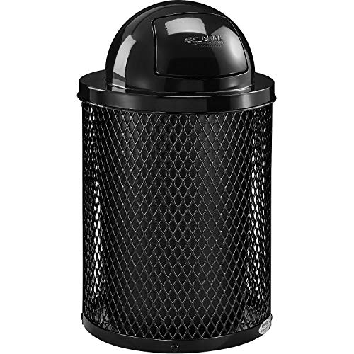 Global Industrial 36 Gallon Outdoor Steel Trash Can with Dome Lid, Plastic Liner and Anchor Kit Included, 23-1/2" Diameter x 40" H, Powder Coat Finish, Unassembled, Black