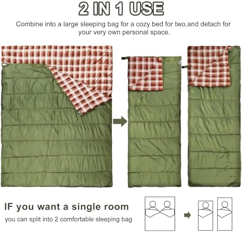 Cotton Flannel Double Sleeping Bag, 2 Person Camping Sleeping Bag