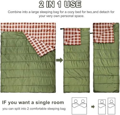 Cotton Flannel Double Sleeping Bag, 2 Person Camping Sleeping Bag