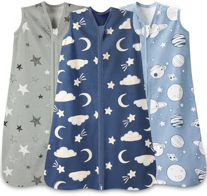 Baby Sleep Sack 12-18 Months, 100% Cotton Wearable Blanket, 0.5 Tog, 3 Pack