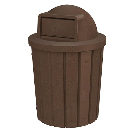 42 Gallon Slated Circle 100% Recycled Plastic Commercial Outdoor or Indoor Trash Can with Push Open Dome Lid and Internal Liner | Great for Schools and Businesses - Brown Granite