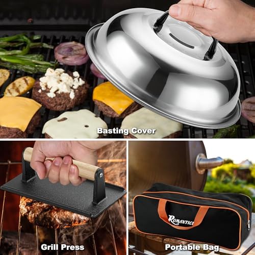ROMANTICIST 29PCS Griddle Accessories Set - Flat Top Teppanyaki Spatula Set with Scraper, Basting Cover for Camp Chef- Home Cooking Griddle and Outdoor BBQ Gifts for Christmas