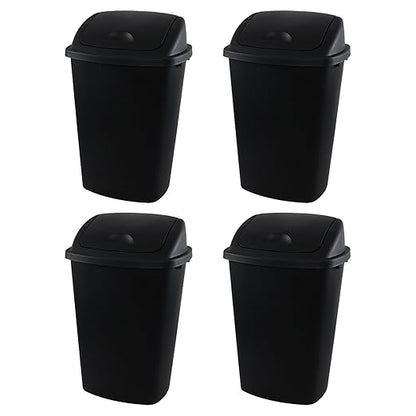 13 Gallon Black Outdoor Garbage Can with Swing Lid, Heavy-Duty Construction Trash Can, 4 Pack