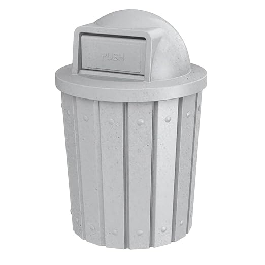 42 Gallon Slated Circle 100% Recycled Plastic Heavy Duty Outdoor Trash Can with Push Open Dome Lid and Internal Liner - Great for Schools and Businesses - Light Granite