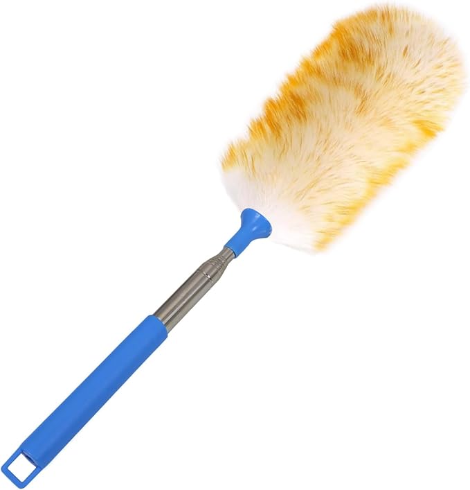 Wool Lambswool Extendable Cleaning Brush Duster 21.2-51.2in,Anti-Static with Stainless Steel Extension Pole,Comfortable Grips,for Office,Home,Car,Piano,Guitar and Other Stringed Instruments