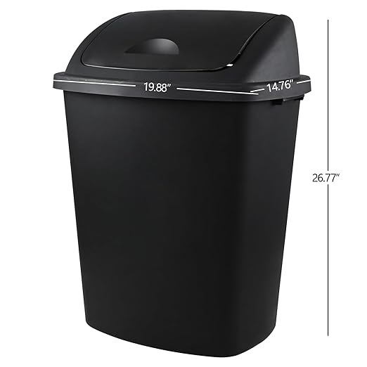 19 Gallon Kitchen Waste Bin, Large Plastic Trash Can, Black, Holds 70 Liters