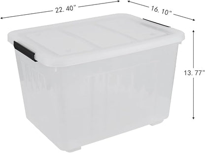 70 Quart Clear Plastic Large Storage Box with Wheels, 4-Pack Plastic Storage Bins with Lids