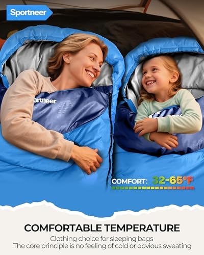 Sportneer Sleeping Bag, 3 Seasons Warm Cold Weather Sleeping Bags for Adults Kids Boys Girls with Compression Sack- Lightweight Camping Essentials Gear Accessories, Backpacking, Hiking