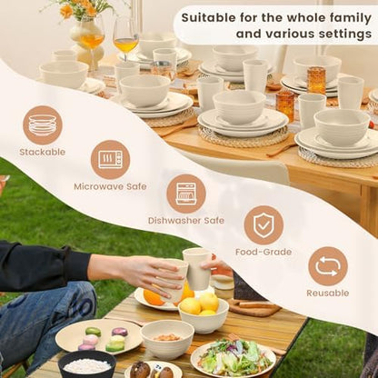 Homienly 40 PCS Dinnerware Set Service for 8, Kitchen Wheat Straw Dinnerware Set Unbreakable - Plates Set, Bowls Set,Cups Set, Microwave and Dishwasher Safe Dish Set for Dinner, Outdoor(Beige)