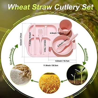 Honoson 24pcs Wheat Straw Dinnerware, Unbreakable, Beige/pink/green/blue