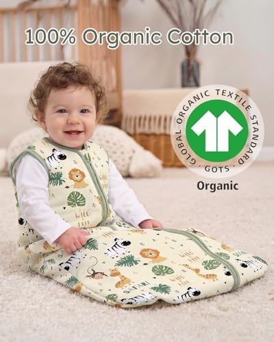 Yoofoss Baby Sleep Sack 6-12 Month 1.5TOG 100% Organic Cotton 2-Way Zipper